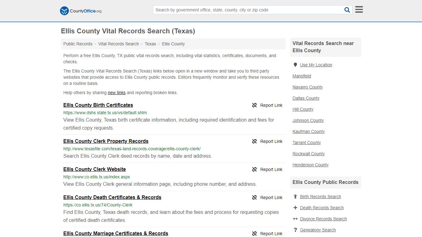 Ellis County Vital Records Search (Texas) - County Office